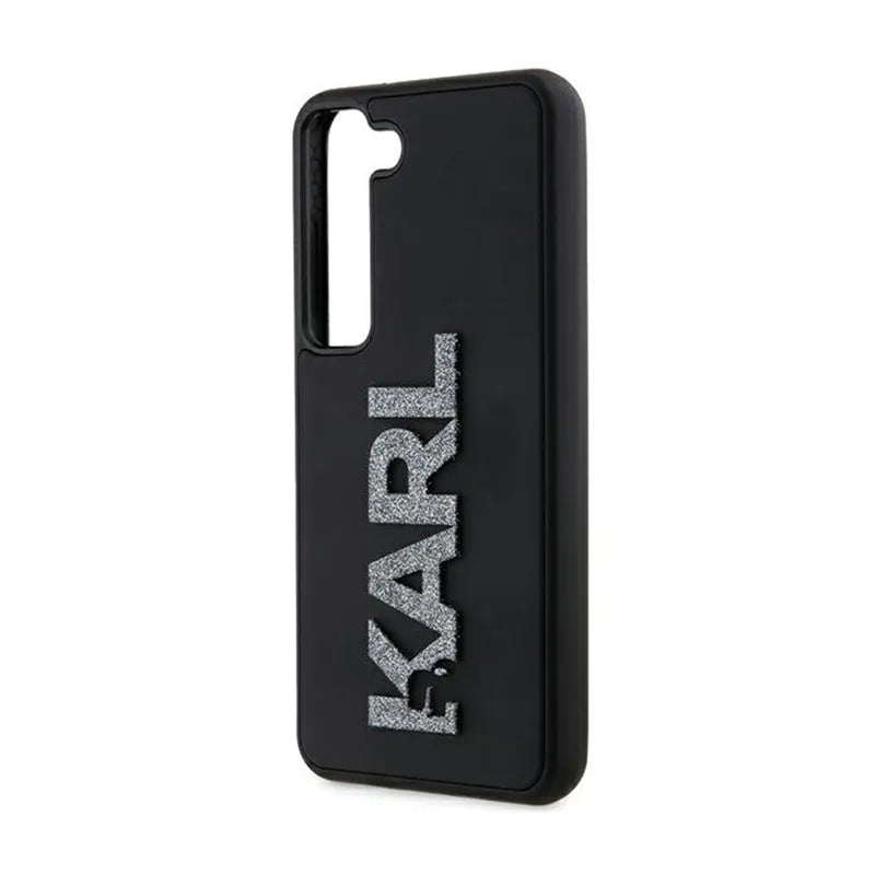 Karl Lagerfeld 3D Rubber Glitter Logo – dėklas Samsung Galaxy S23+ (juodas)