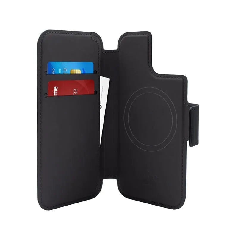 PURO Folio MagSafe dėklas - 2in1 dėklas, skirtas iPhone 15 Plus / 14 Plus / 12 Pro Max (juodas)