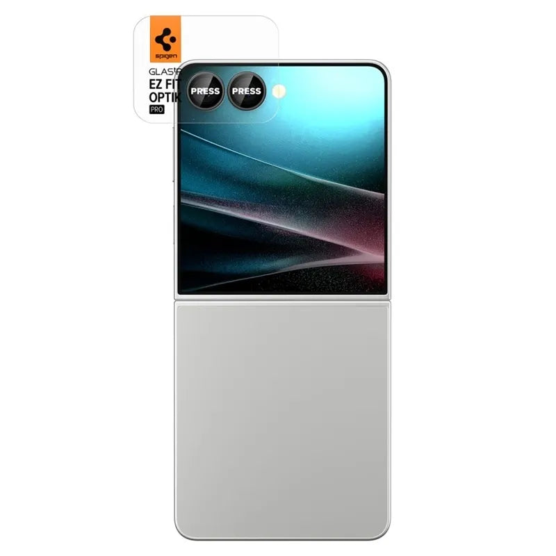 Spigen Optik Pro HD GLAS.TR EZ Fit fotoaparato apsauga, 2 vnt. – Objektyvo apsauga Samsung Galaxy Z Flip 7 (juoda)