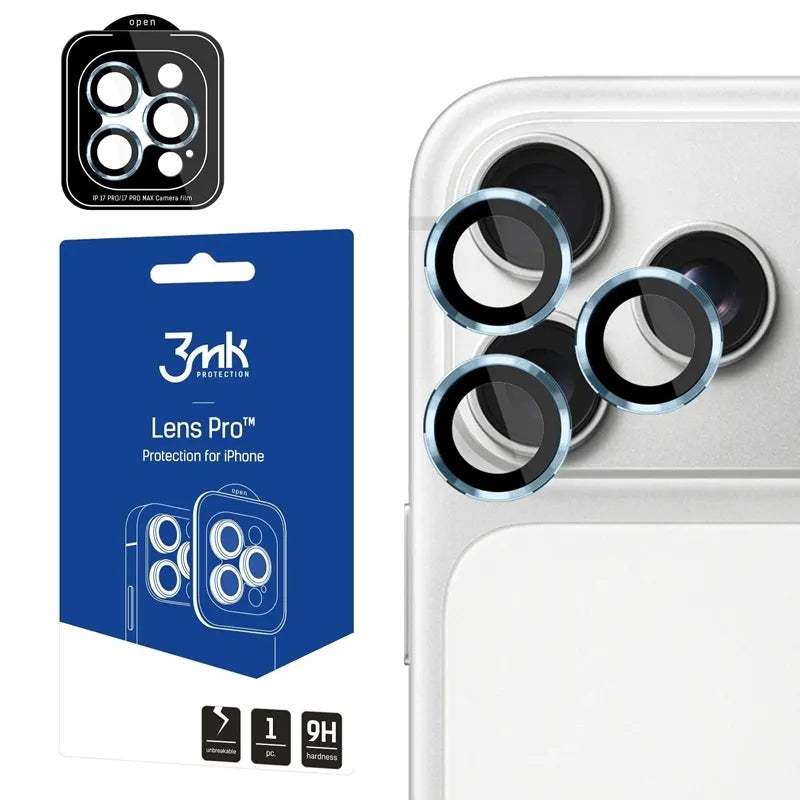3MK Lens Protection Pro – fotoaparato objektyvo stiklas, skirtas iPhone 17 Pro / iPhone 17 Pro Max (Ocean Blue)