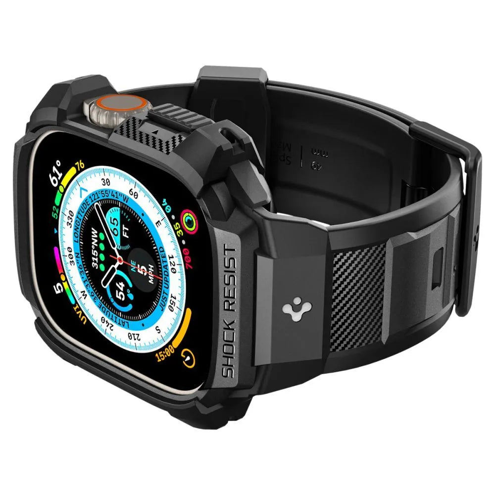 Spigen Rugged Armor Pro dėklas – dirželis su dėklu „Apple Watch Ultra“ 49 mm (juodas)