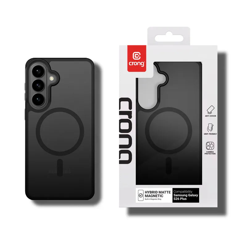 Crong Hybrid Matte Magnetic – MagSafe dėklas Samsung Galaxy S26+ (juodas)