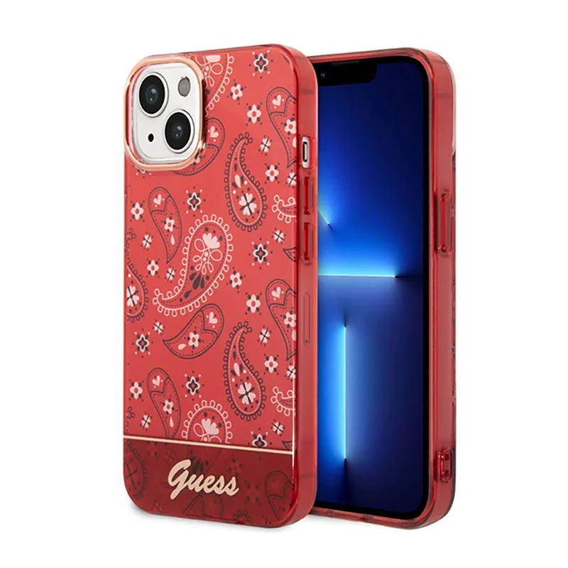 Guess Bandana Paisley - dėklas, skirtas iPhone 14 Plus (raudonas)
