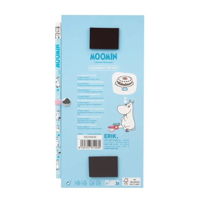 Moomins - magnetinė užrašų knygelė / pirkinių sąrašas šaldytuvui + pieštukas (10 x 21 cm)