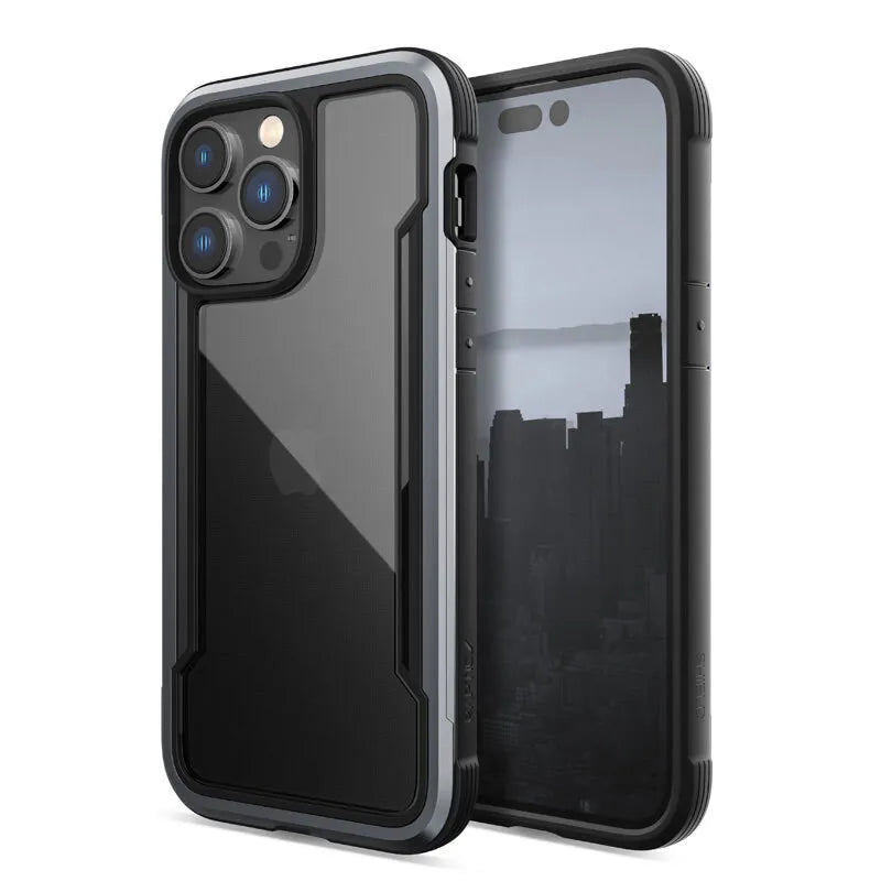 „X-Doria Raptic Shield“ – aliuminis dėklas „iPhone 14 Pro Max“ (atsparus kritimui iš 3 m) (juodas)