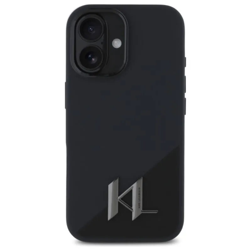 Karl Lagerfeld Silicone Shadow Metal Initial MagSafe – dėklas, skirtas iPhone 16 (juodas)