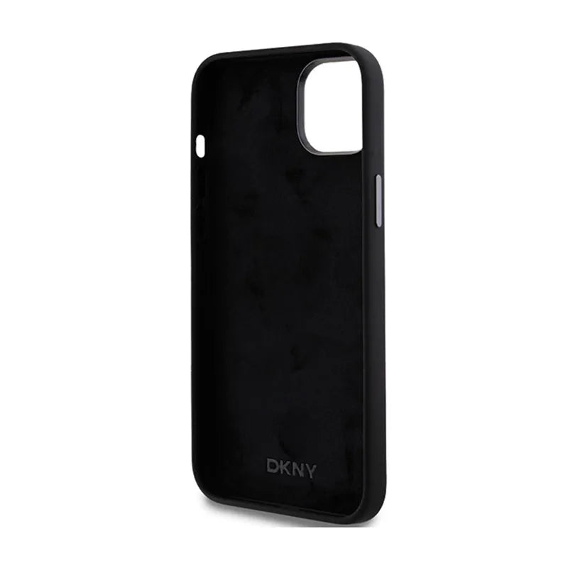 DKNY Liquid Silicone Metal Logo – Dėklas, skirtas iPhone 15 Plus / 14 Plus (juodas)