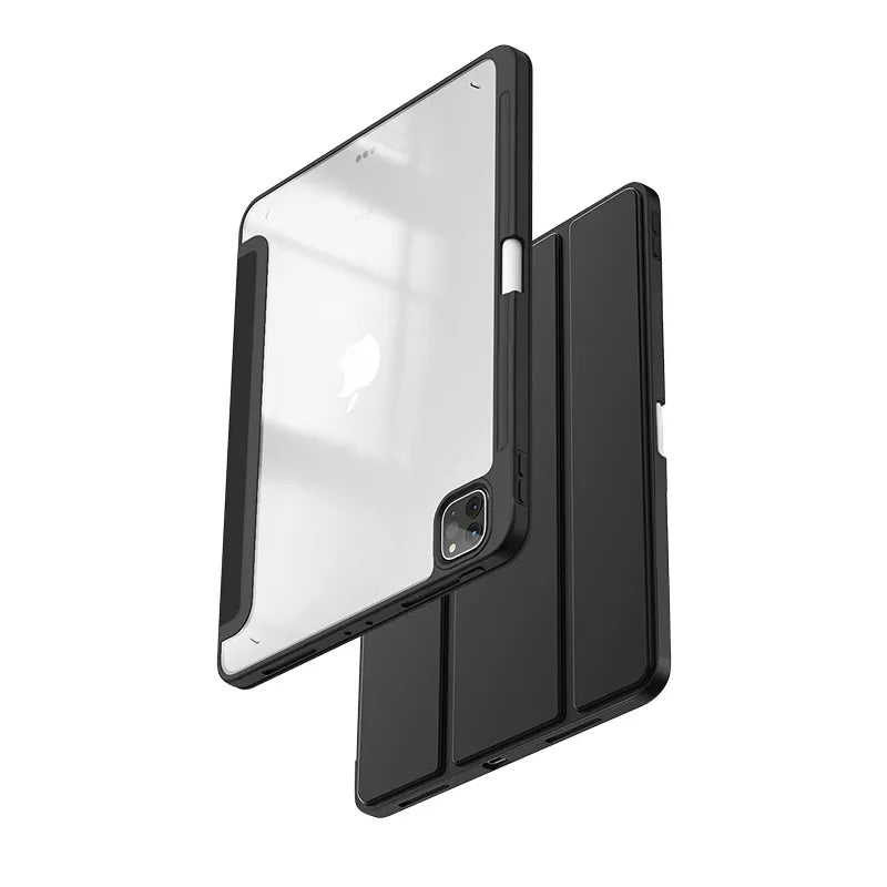 Crong PrimeFolio – Dėklas iPad Air 11” (2026-2024) / iPad Air 10,9” (5-4 kartos) / iPad Pro 11" (2022-2021) (Juodas/Skaidrus)