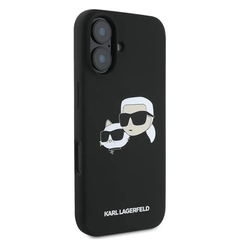 Karl Lagerfeld Silicone Double Heads Print MagSafe – dėklas iPhone 16 Plus (juodas)