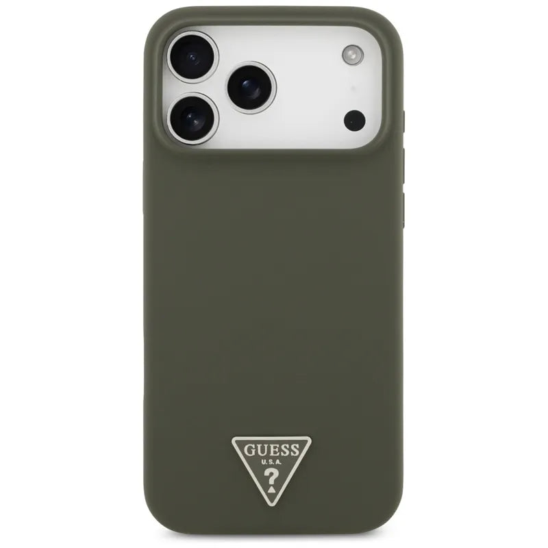 Guess Silicone Triangle Logo MagSafe – dėklas iPhone 17 Pro Max (chaki)