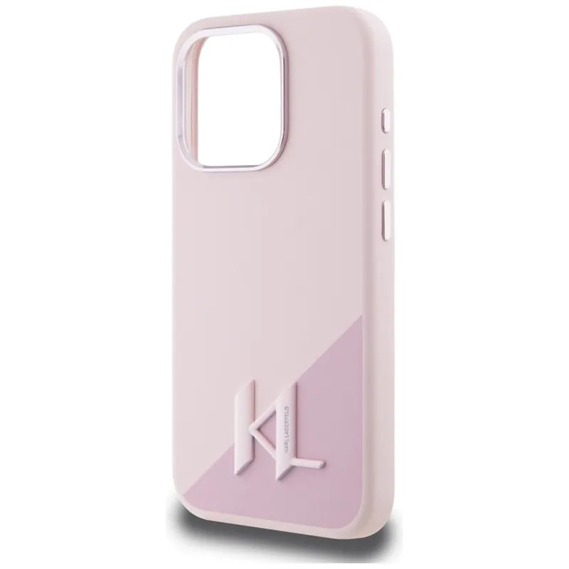 Karl Lagerfeld Silicone Shadow Metal Initial MagSafe – dėklas iPhone 15 Pro (rožinis)