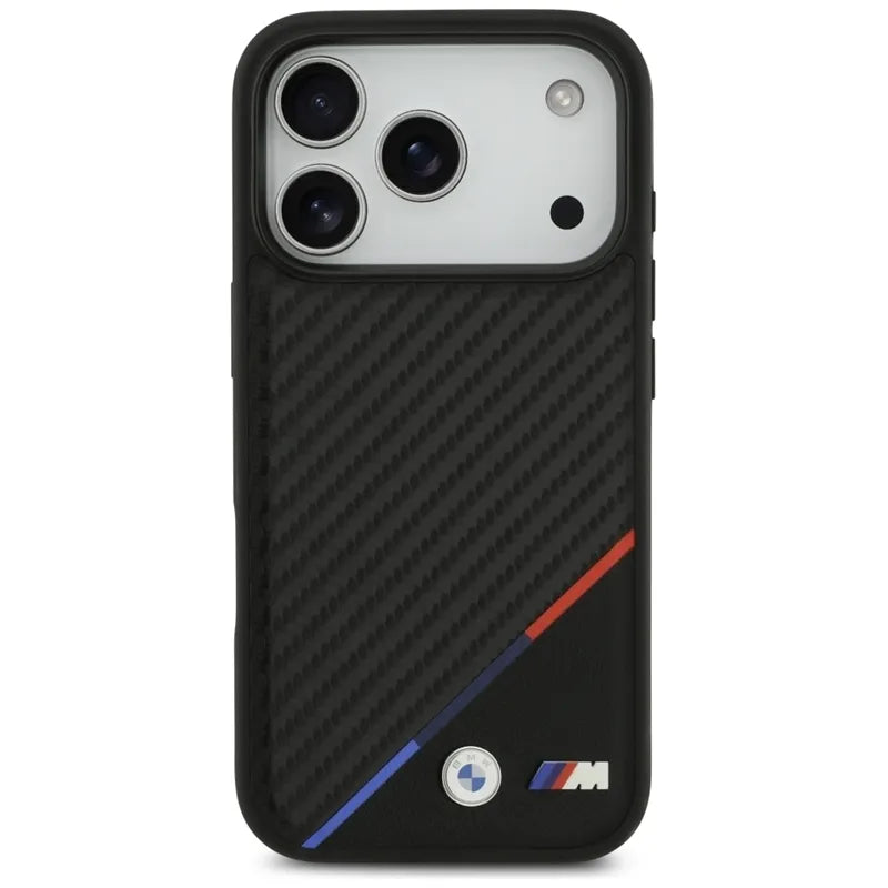 BMW M Carbon Tricolor Line MagSafe – dėklas iPhone 17 Pro (juodas)