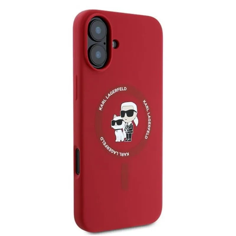 Karl Lagerfeld Silicone Karl & Choupette Ring MagSafe – dėklas iPhone 16 Plus (raudonas)
