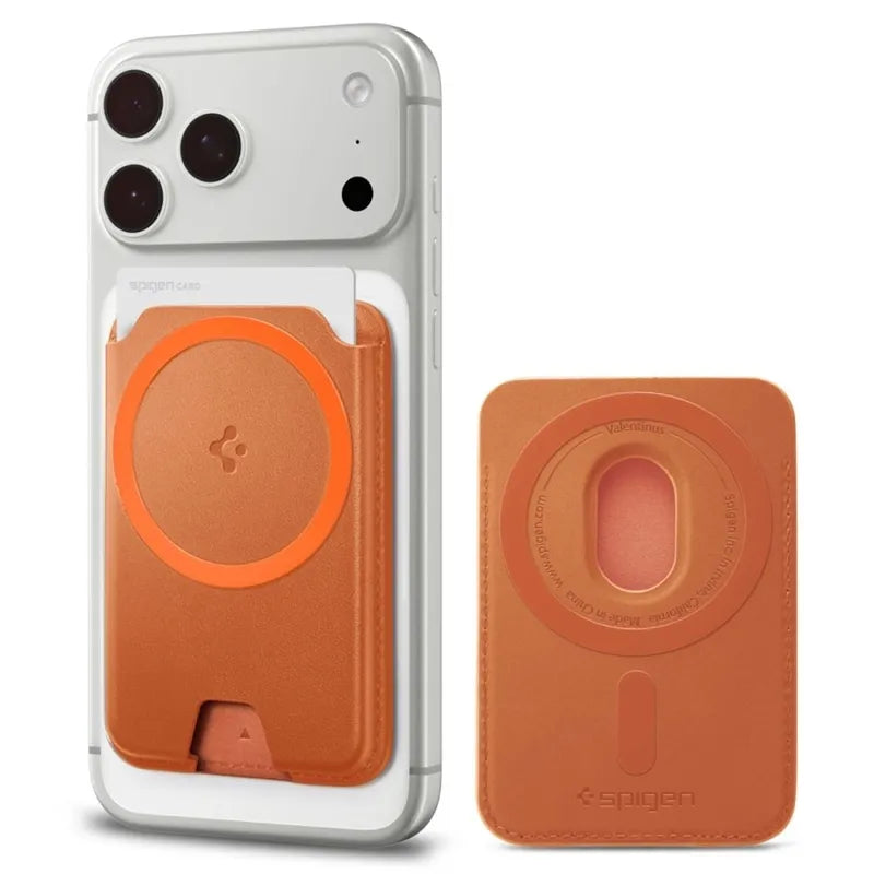 Spigen Valentinus MagFit + MagSafe – magnetinė piniginė (Metallic Orange)
