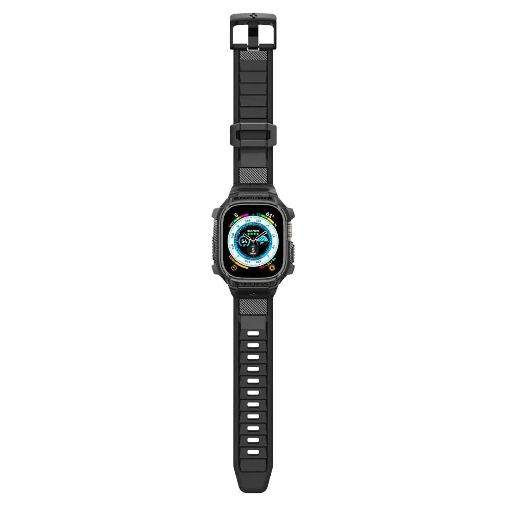 Spigen Rugged Armor Pro dėklas – dirželis su dėklu „Apple Watch Ultra“ 49 mm (juodas)