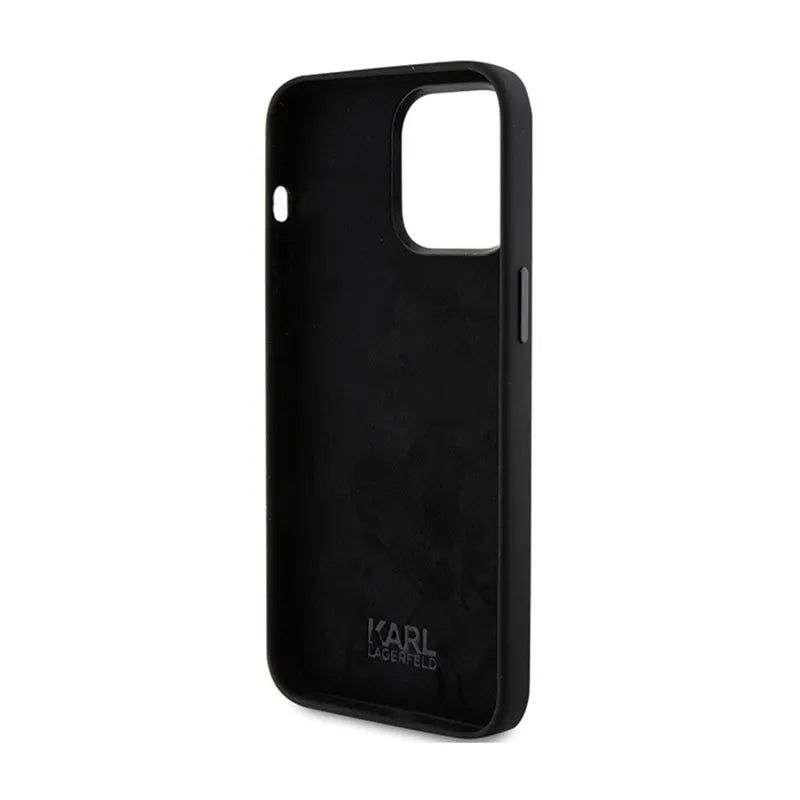 Karl Lagerfeld Silicone Choupette Metal Pin – dėklas iPhone 15 Pro Max (juodas)