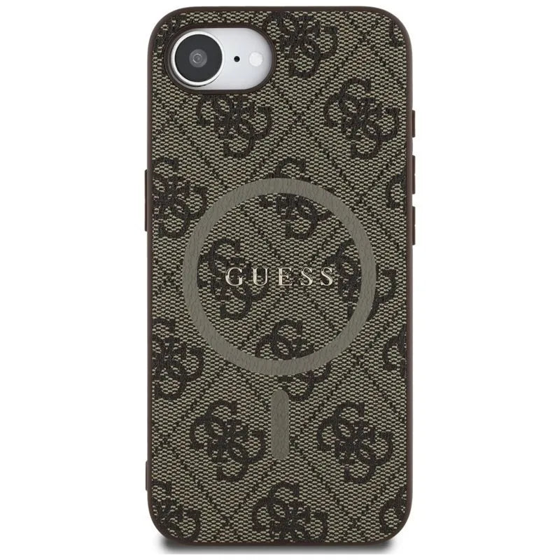 Guess 4G Ring Classic Logo MagSafe – dėklas skirtas iPhone 16e (rudos spalvos)
