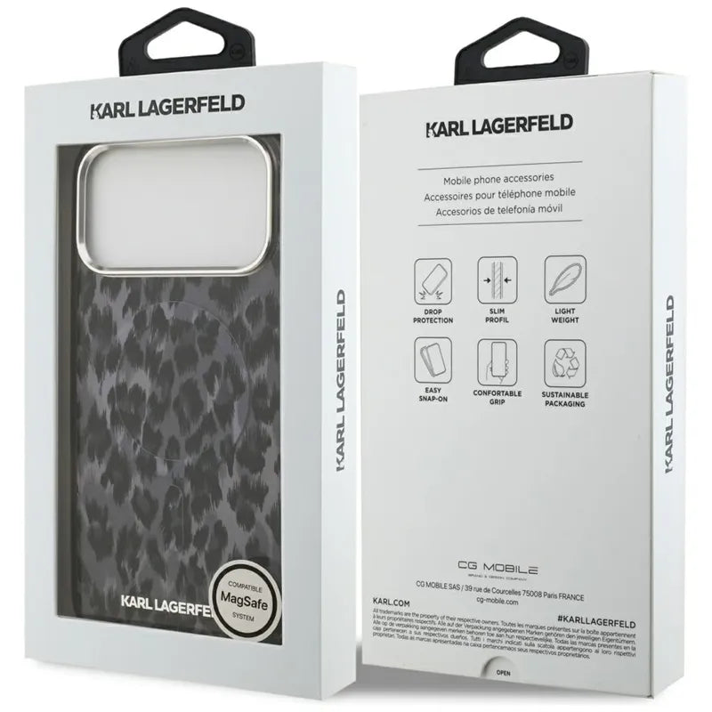 Karl Lagerfeld IML Leopard Pattern MagSafe – dėklas, skirtas iPhone 17 Pro Max (juodas)