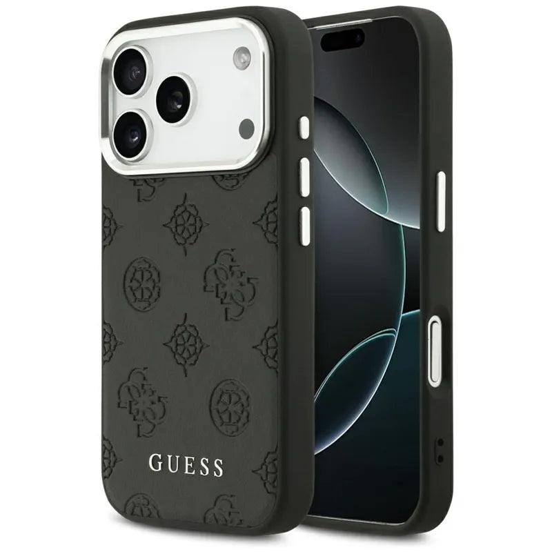 Guess Peony Hot Stamp Script MagSafe – dėklas iPhone 17 Pro (juodas)
