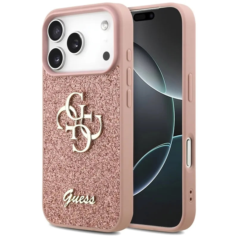 Guess Fixed Glitter Big 4G - Dėklas iPhone 17 Pro (rožinis)