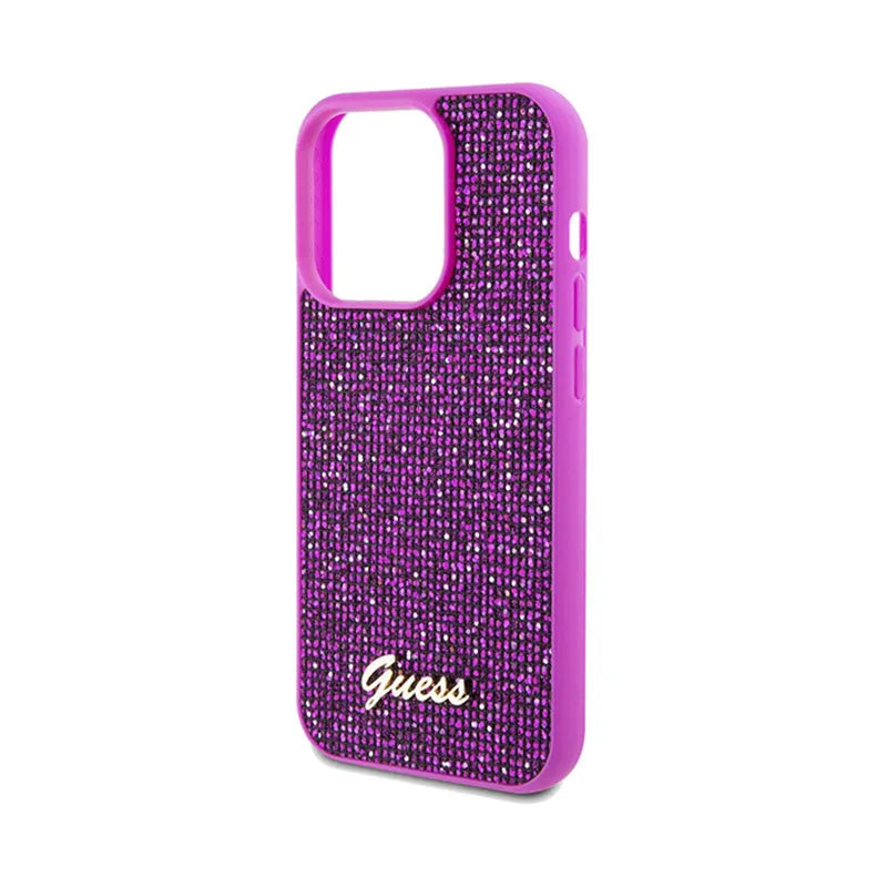 Guess Disco Metal Script – dėklas „iPhone 14 Pro“ (fuksijos spalvos)