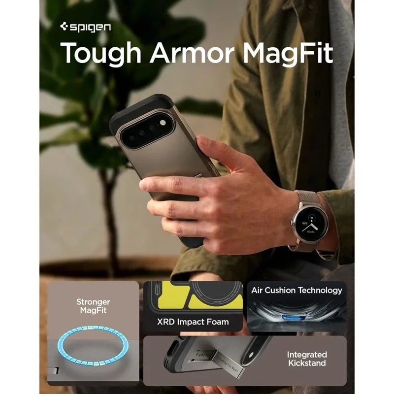 Spigen Tough Armor Mag MagSafe – dėklas Google Pixel 11 Pro (Gunmetal)