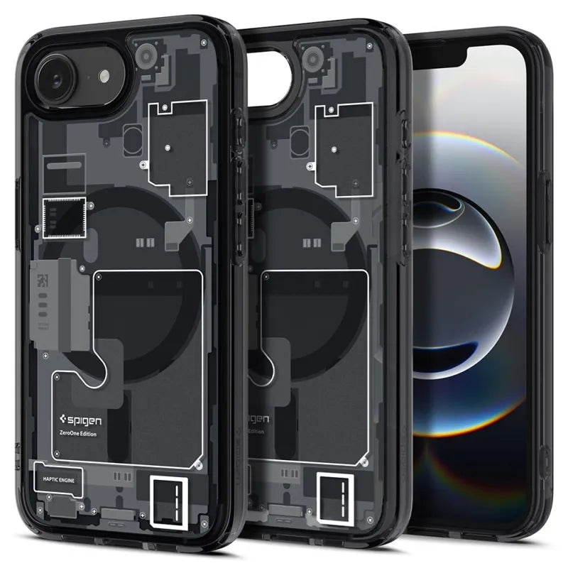 Spigen Ultra Hybrid Mag MagSafe – dėklas, skirtas iPhone 17e / 16e (Zero One Black)