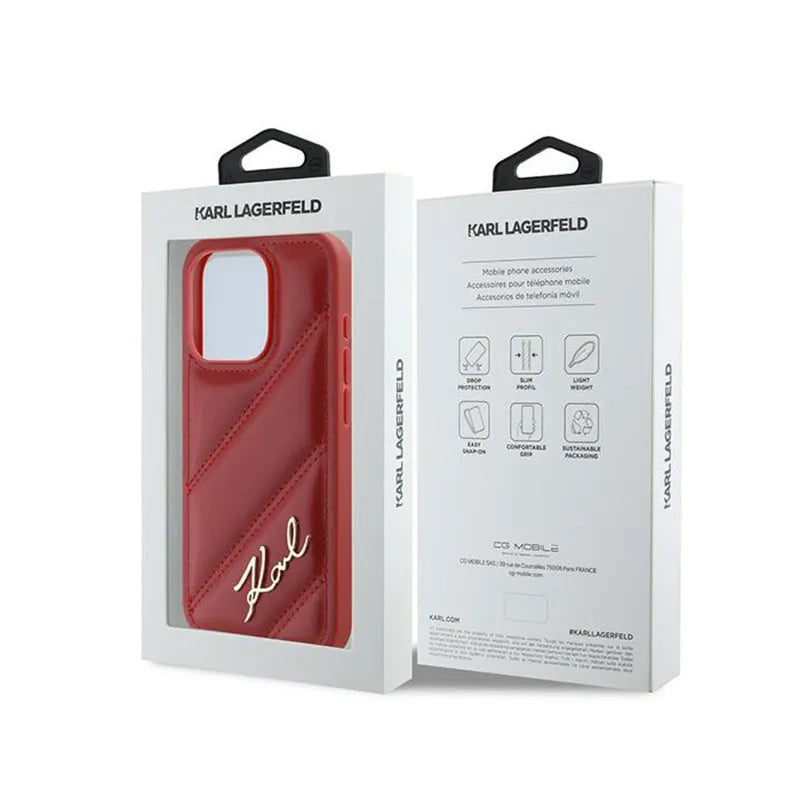 Karl Lagerfeld Diagonal Quilted Script – dėklas iPhone 15 Pro Max (raudonas)