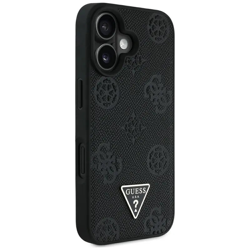 Guess Grained Hot Stamp Peony Triangle Logo MagSafe – Dėklas iPhone 16 (juodas)