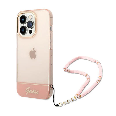„Guess Translucent Pearl Strap“ - dėklas „iPhone 14 Pro Max“ (rožinis)