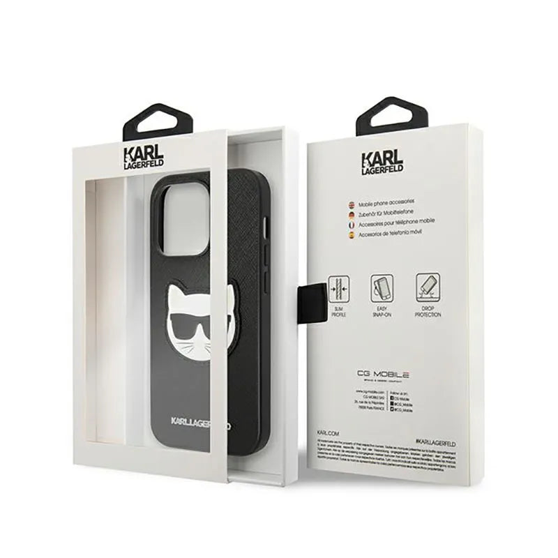 Karl Lagerfeld Saffiano Choupette Head Patch Case dėklas - dėklas iPhone 14 Pro (juodas)
