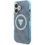 Guess IML Metal Glitter 4G Circle Triangle MagSafe – dėklas iPhone 16 (mėlynas)