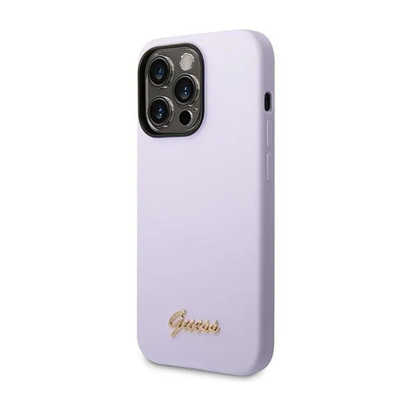 Guess Silicone Vintage – Dėklas iPhone 14 Pro (Violetinis)
