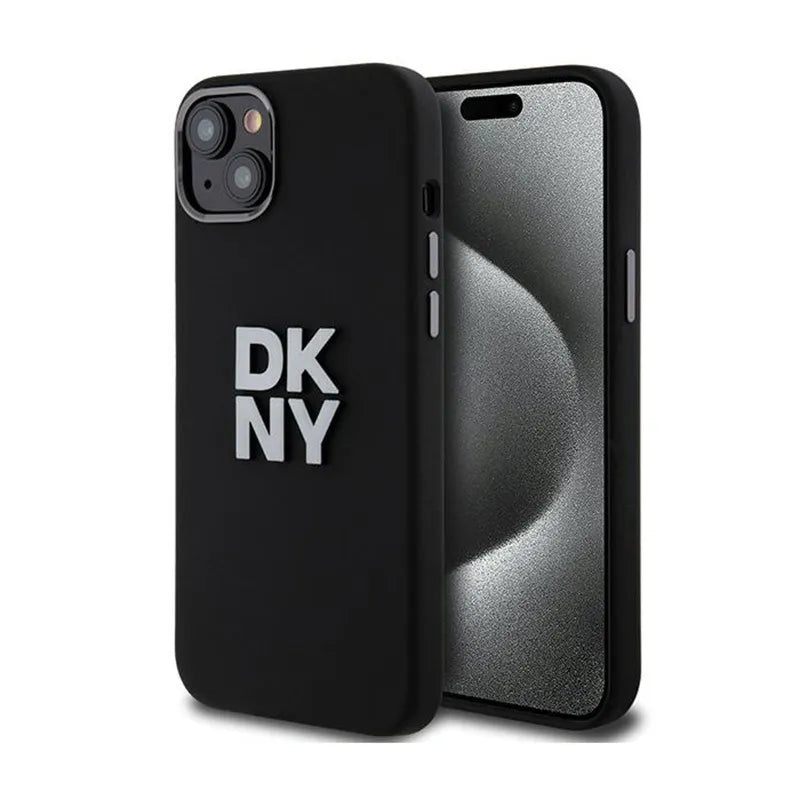 DKNY Liquid Silicone Metal Logo – dėklas iPhone 15 / 14 / 13 (juodas)