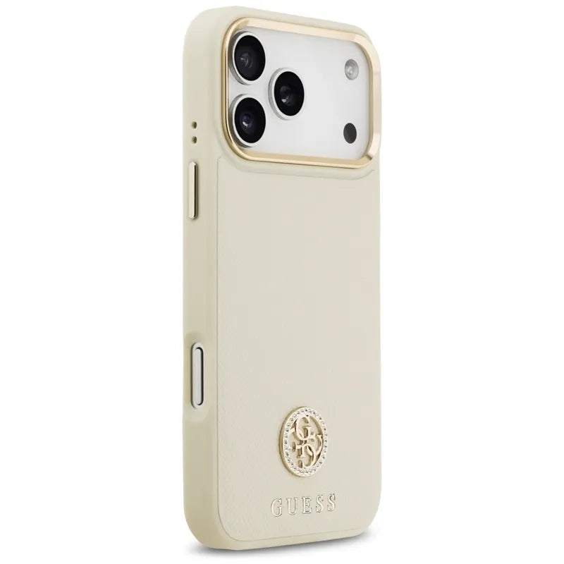 Guess Grained Strass Logo MagSafe - Dėklas iPhone 17 Pro Max (smėlio spalvos)