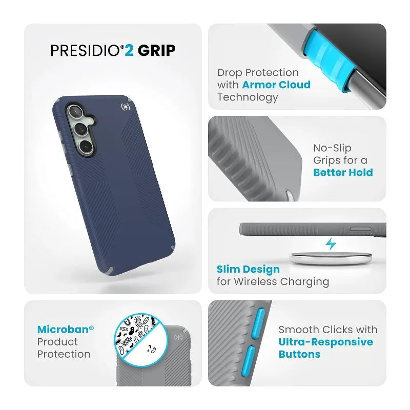 Speck Presidio2 Grip – Samsung Galaxy S23 FE dėklas (mėlyna/juoda/balta)