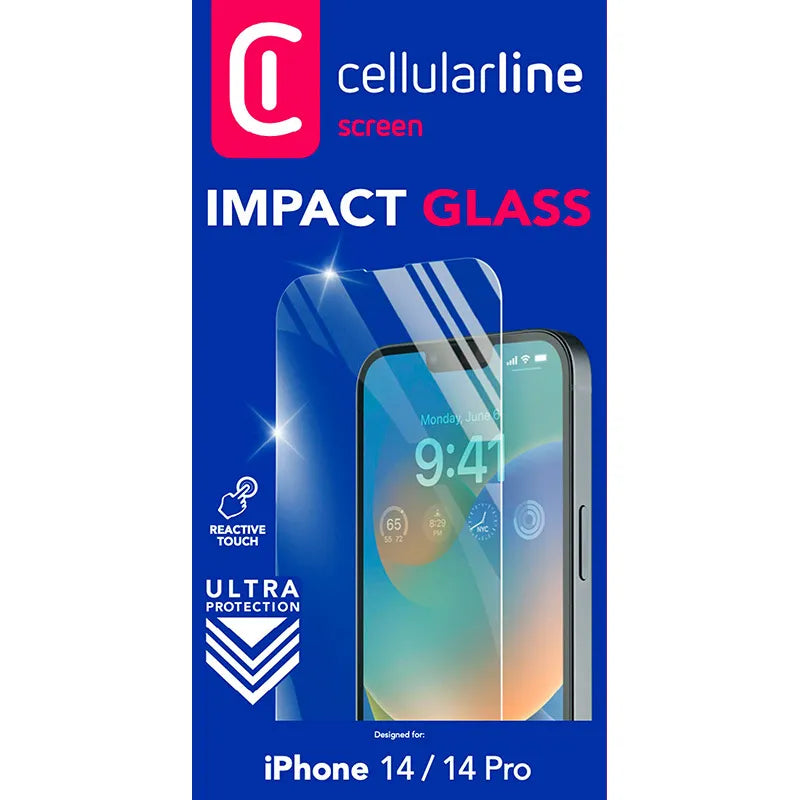 Cellularline Impact Glass – grūdintas apsauginis stiklas, skirtas iPhone 14 / iPhone 14 Pro