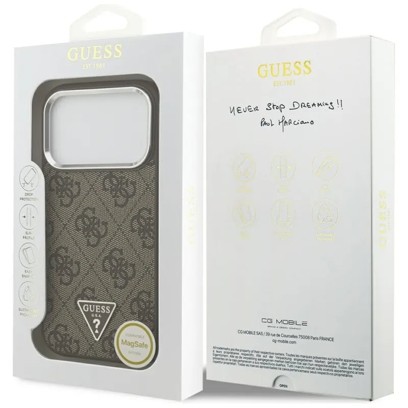 „Guess 4G Triangle Logo MagSafe“ dėklas „iPhone 17 Pro“ (rudas)