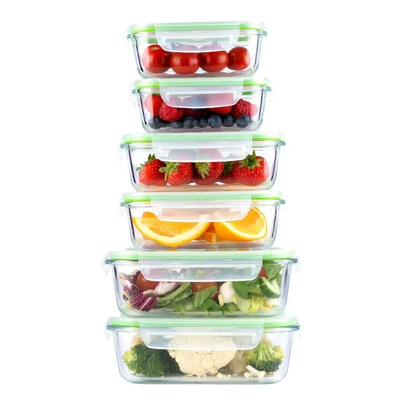 Alpina – 6 stiklo maisto indų rinkinys su dangteliais pietų dėžutės 370 ml / 640 ml / 1050 ml