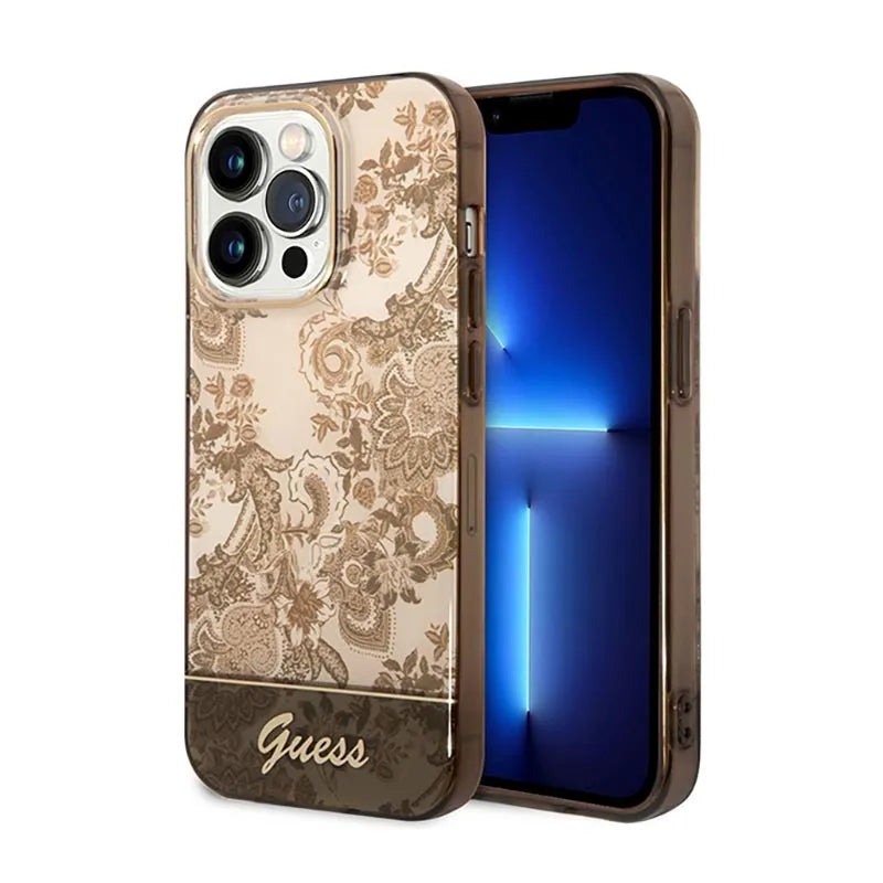 „Guess Porcelain“ kolekcija – Dėklas „iPhone 14 Pro Max“ (ochrinis)