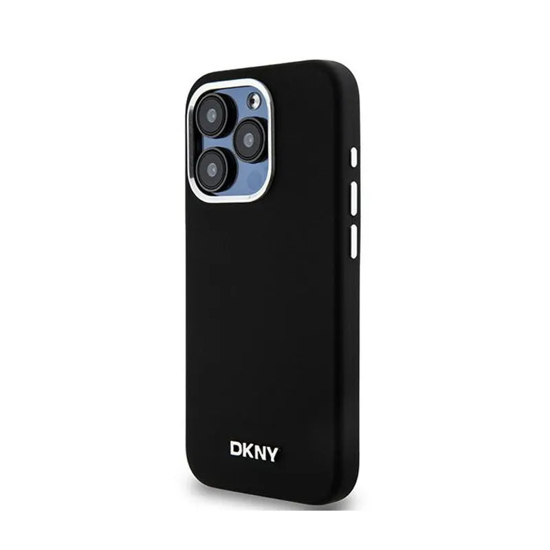 DKNY Liquid Silicone Small Metal Logo MagSafe - dėklas iPhone 15 Pro (juodas)