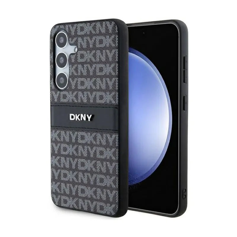 DKNY Leather Mono Stripe & Metal Logo – Samsung Galaxy S24 dėklas (juodas)