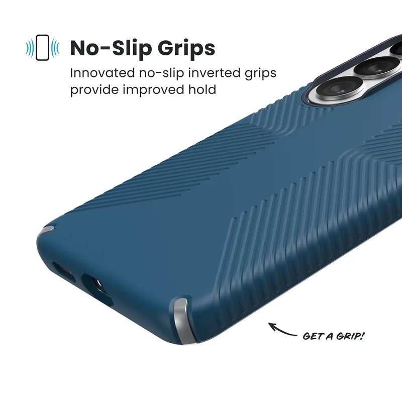 Speck Presidio2 Grip Magnet – apsauginis dėklas su MagSafe, skirtas Samsung Galaxy S26 (Deep Sea/Silver Metallic/Spell Blue)