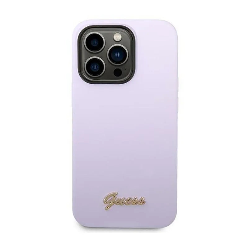 Guess Silicone Vintage – Dėklas iPhone 14 Pro (Violetinis)