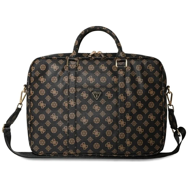 Guess 4G Peony Front Pocket Zipper Triangle Logo - nešiojamojo kompiuterio krepšys 16" (juodas)