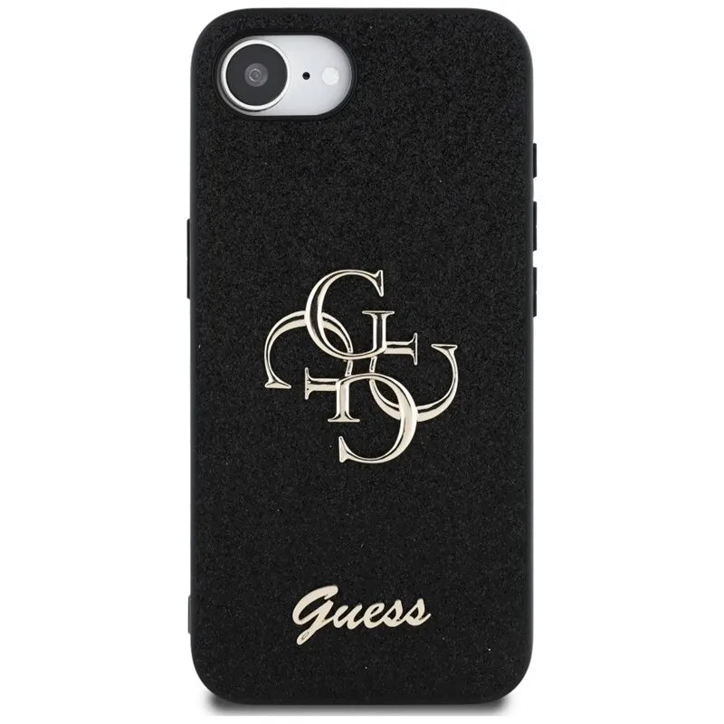 Guess Fixed Glitter Big 4G - Dėklas iPhone 16e (juodas)