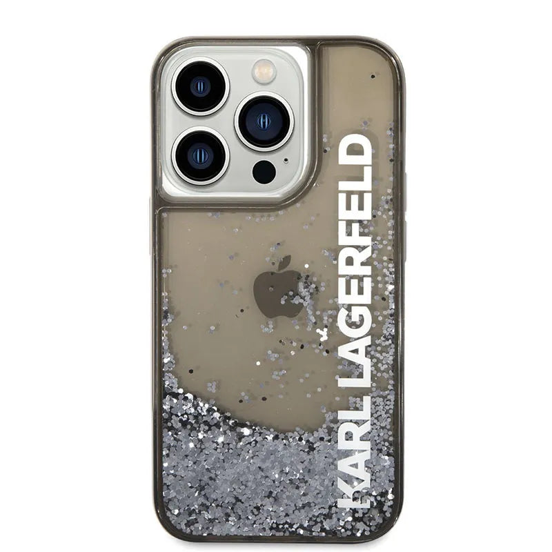 Karl Lagerfeld Liquid Glitter Translucent Elongated Logo dėklas - dėklas iPhone 14 Pro (juodas)
