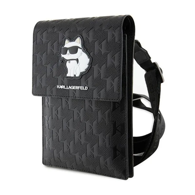 Karl Lagerfeld Saffiano Monogram Choupette - telefono krepšys per petį (juodas)