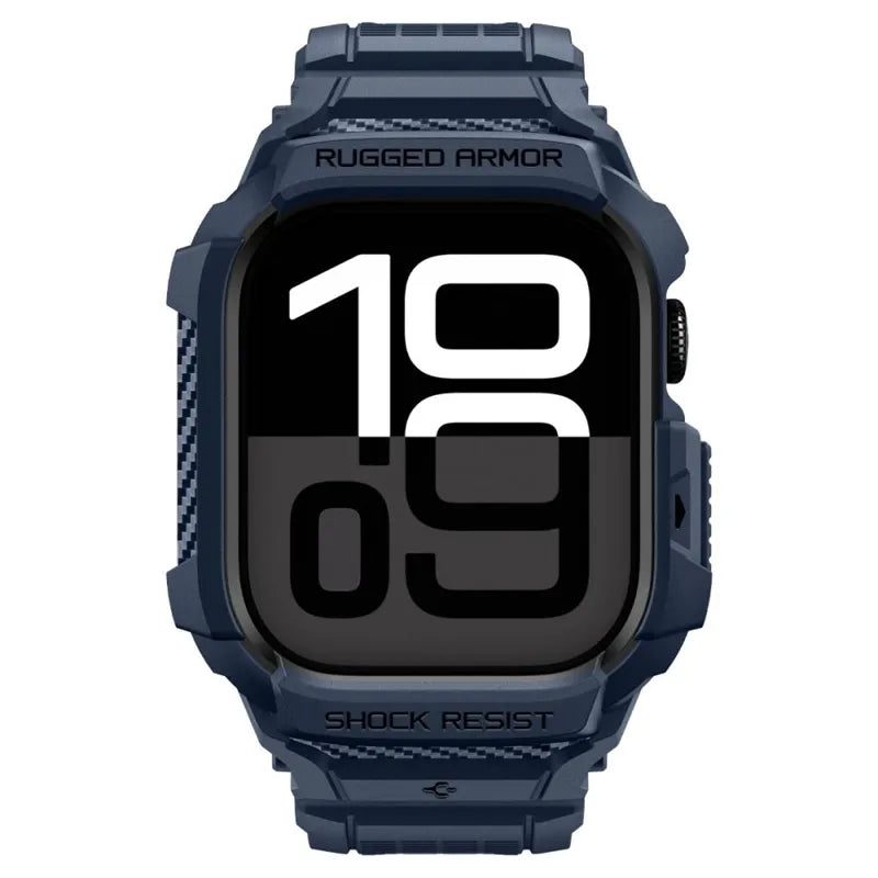 Spigen Rugged Armor Pro V2 – Apyrankė su dėklu, skirta Apple Watch 10/11 42mm (tamsiai mėlyna)