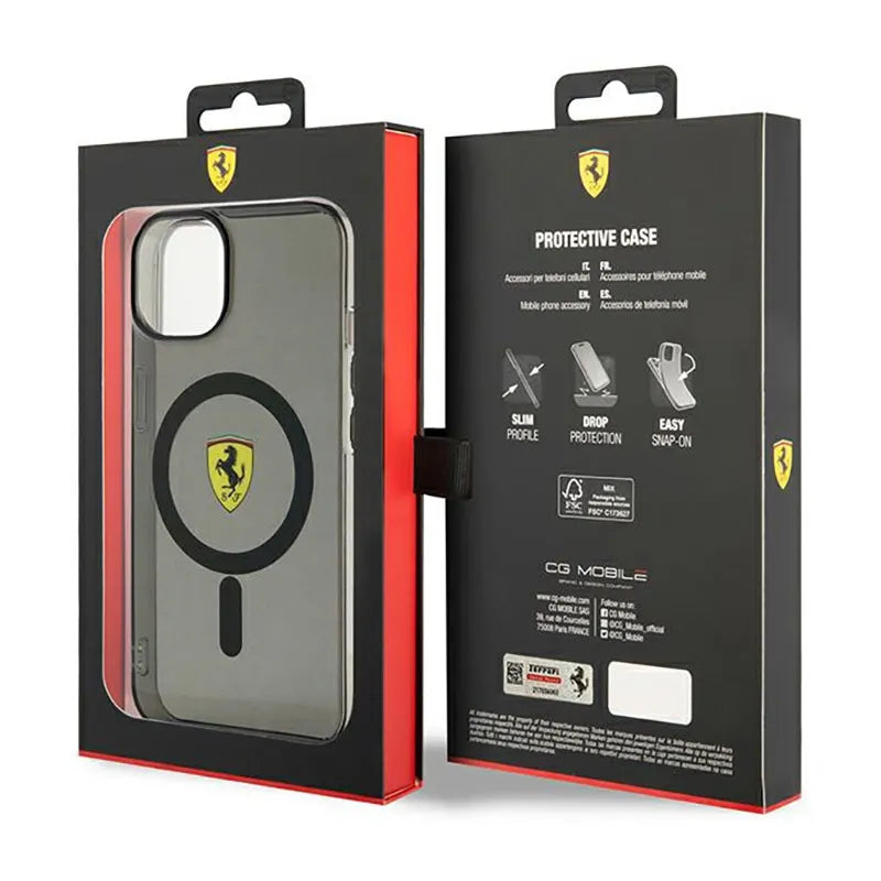 Ferrari Translucent MagSafe – dėklas iPhone 14 Plus (juodas)